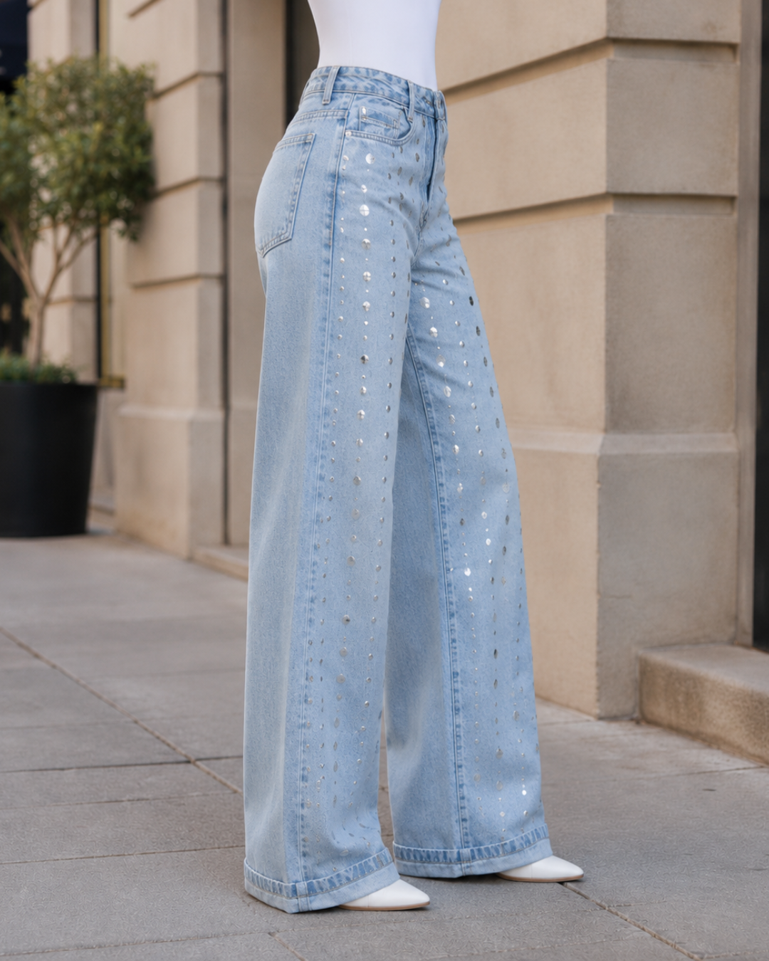 Jeans Leg con Detalles Brillantes
