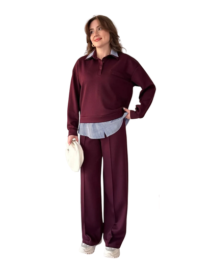 Conjunto Elegante con Efecto Doble Capa y Pantalón Recto