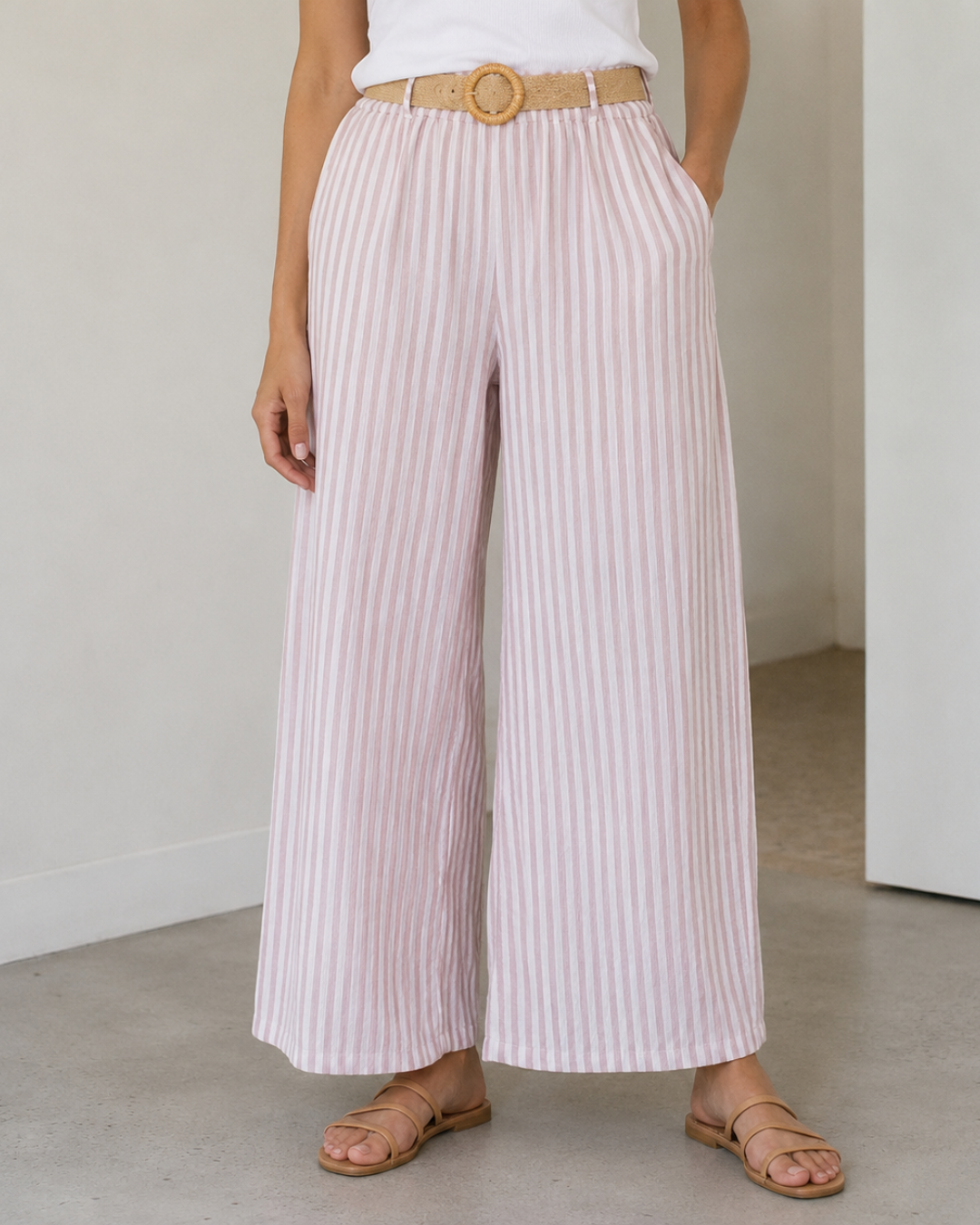 Pantalón Palazzo de Rayas con Cinturón
