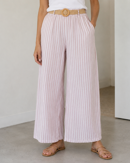 Pantalón Palazzo de Rayas con Cinturón