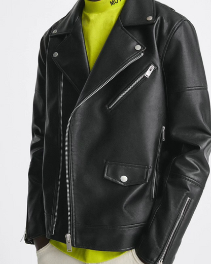 Chaqueta Clásica de Cuero con Solapa para Hombres