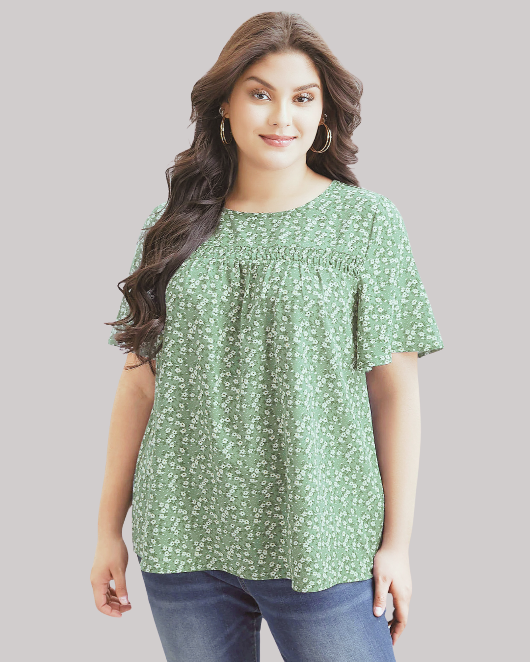 Blusa  con Estampado Floral y Mangas Amplias Estilo Volante