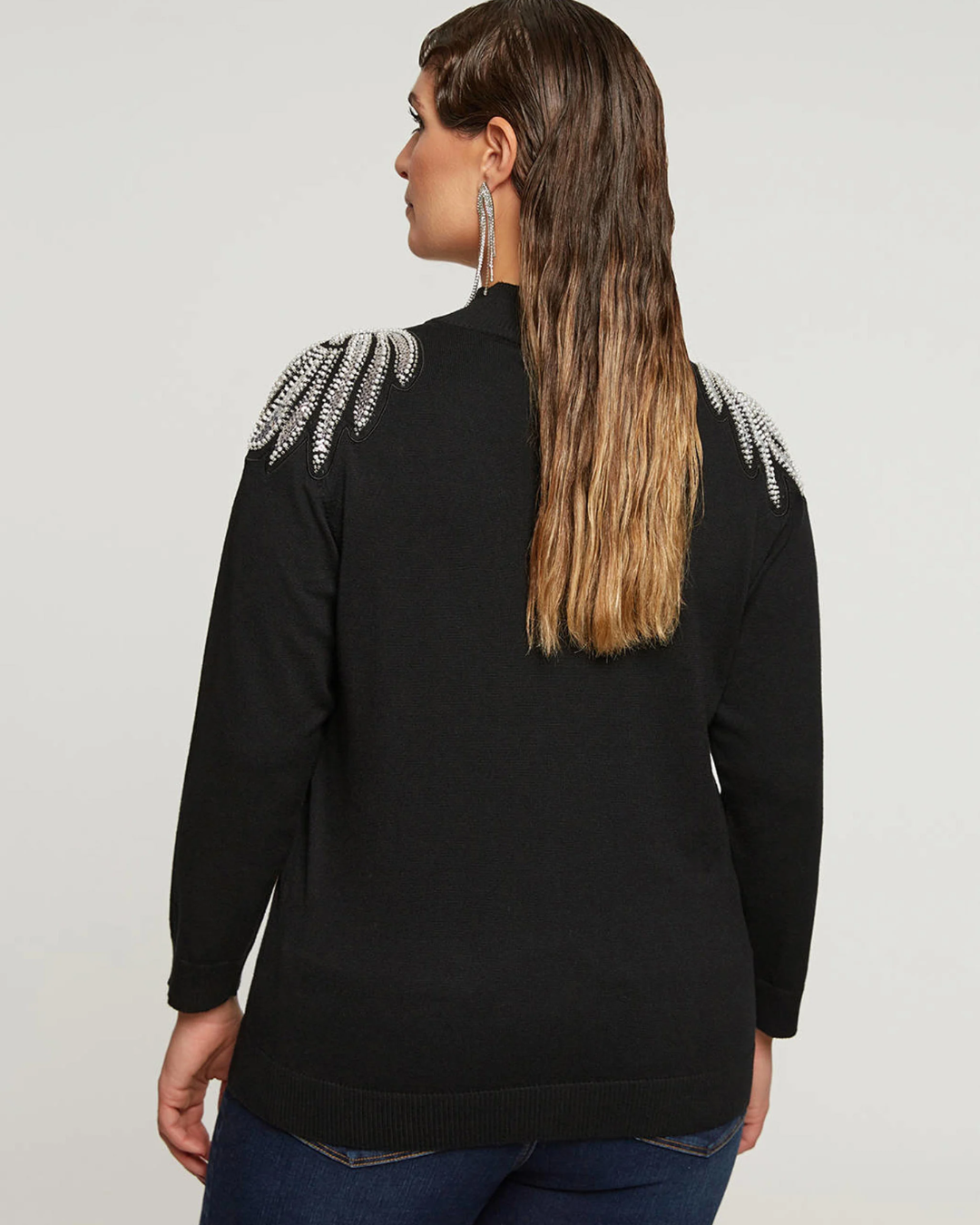 Jersey de Punto de Cuello Alto con Aplicación Brillante en los Hombros para Mujer®