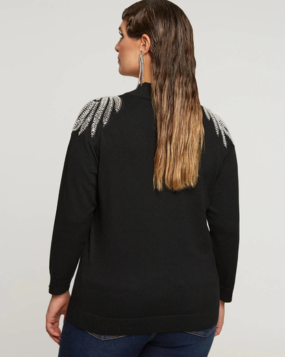 Jersey de Punto de Cuello Alto con Aplicación Brillante en los Hombros para Mujer®