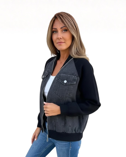 Chaqueta Vaquera con Empalmes de Tejido Híbrido para Mujer
