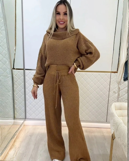 Conjunto Casual de Dos Piezas de Punto Canalé para Mujer