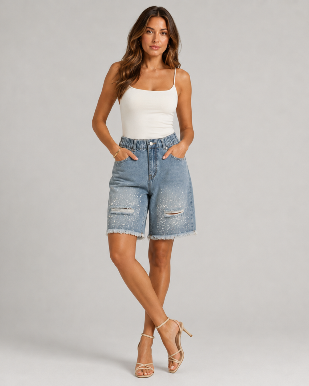 Pantalones cortos vaqueros con strass