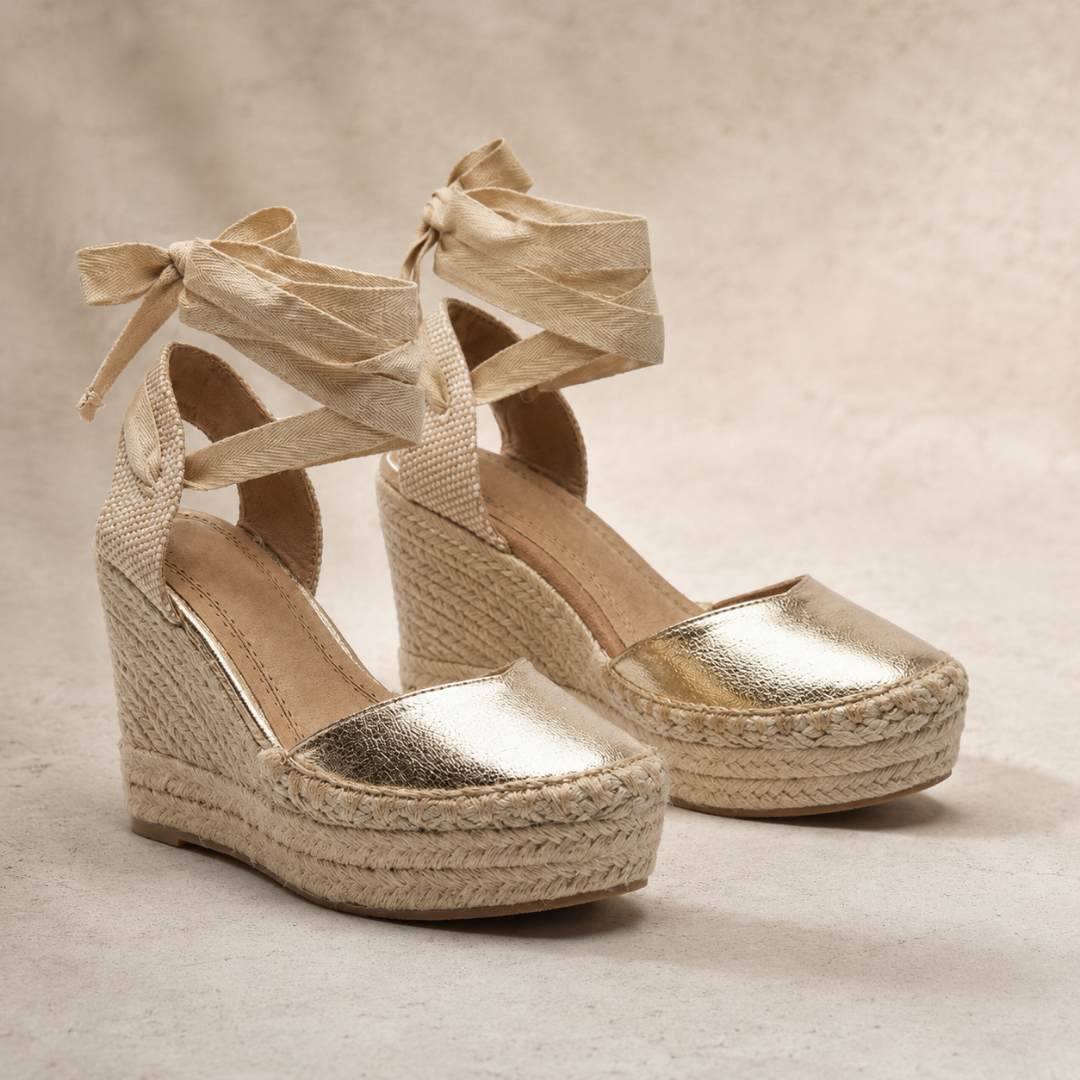 Tacones de Cuña con Lazo en el Tobillo