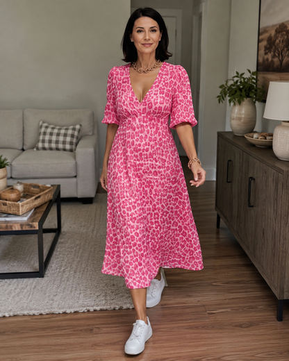 Vestido Estampado de Temporada con Cuello en V