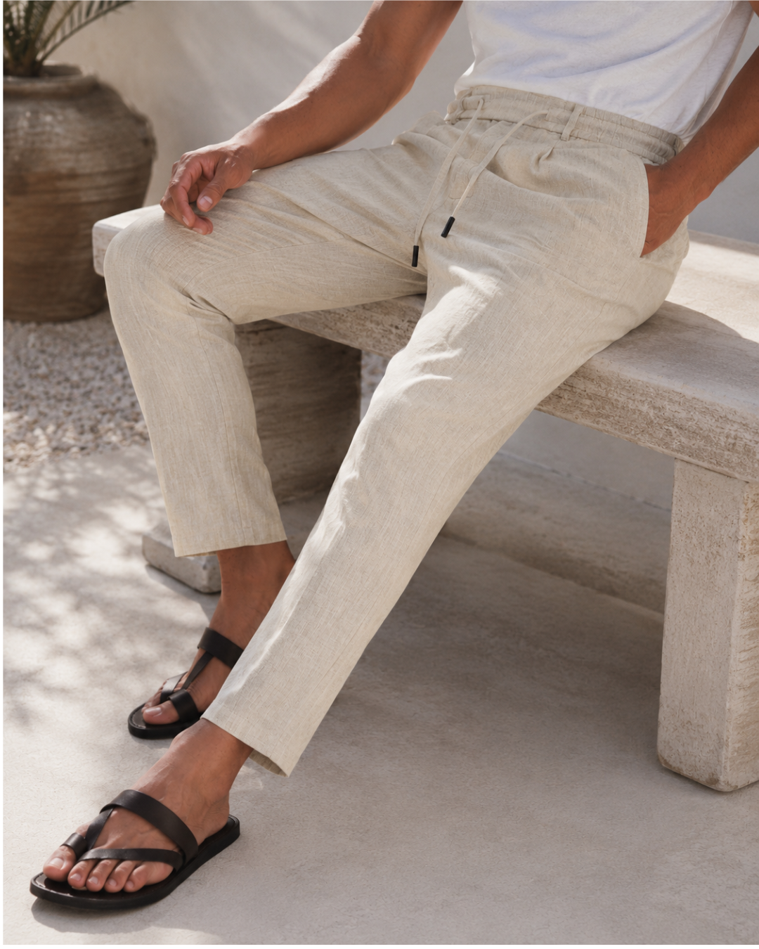 Pantalón Casual de Lino con Cintura Elástica®
