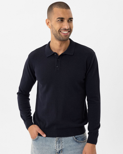 Jersey de Punto Fino con Cuello Polo y Diseño Clásico para Hombre