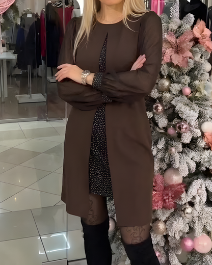 Vestido Midi Elegante con Detalles en Malla y Adornos