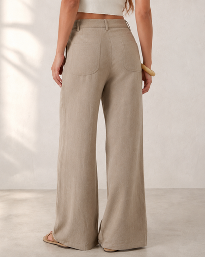 Pantalón Palazzo de Lino con Bolsillos