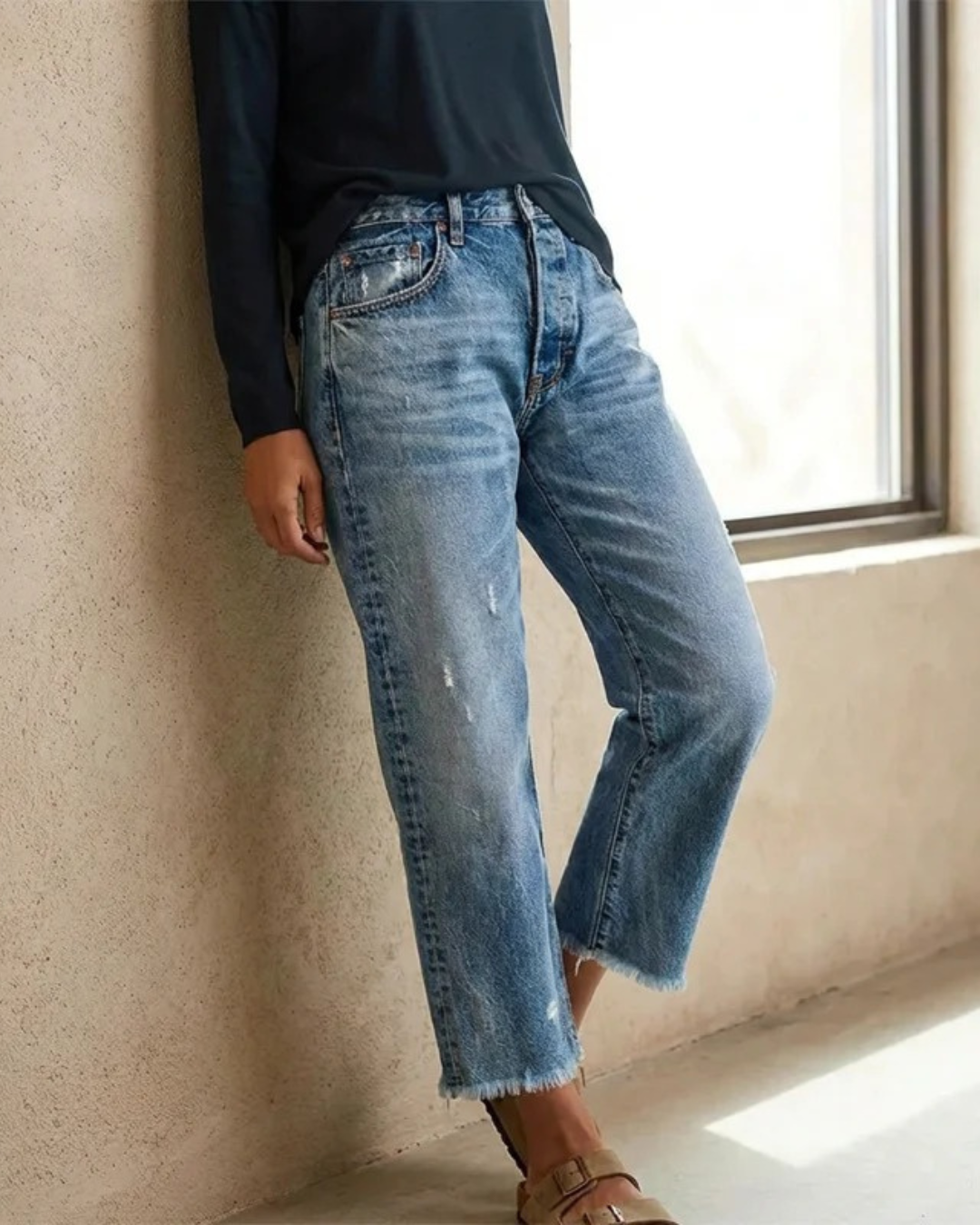 Pantalón Vaquero de Corte Recto con Estilo Retro Para Mujer