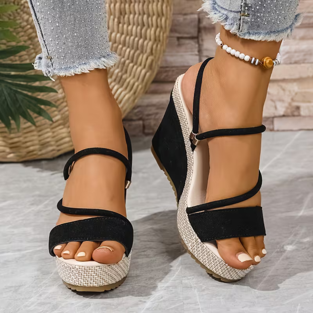 Sandalias de Cuña con Tiras Elásticas y Ajuste Envolvente