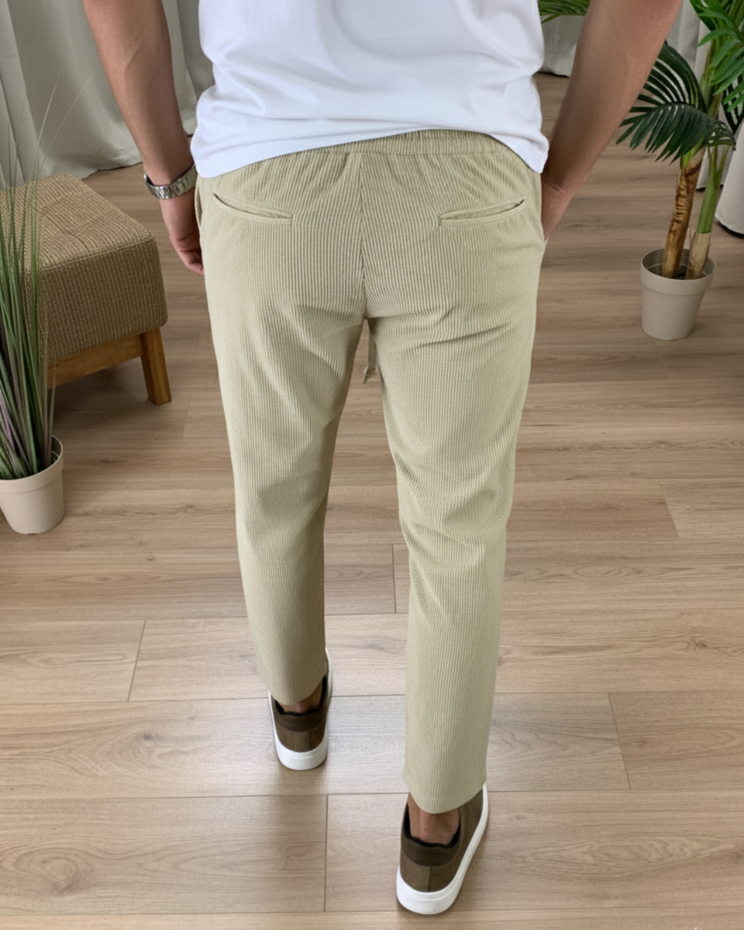 Pantalones de Corte Recto con Cintura Ajustable de Cordón para Hombres