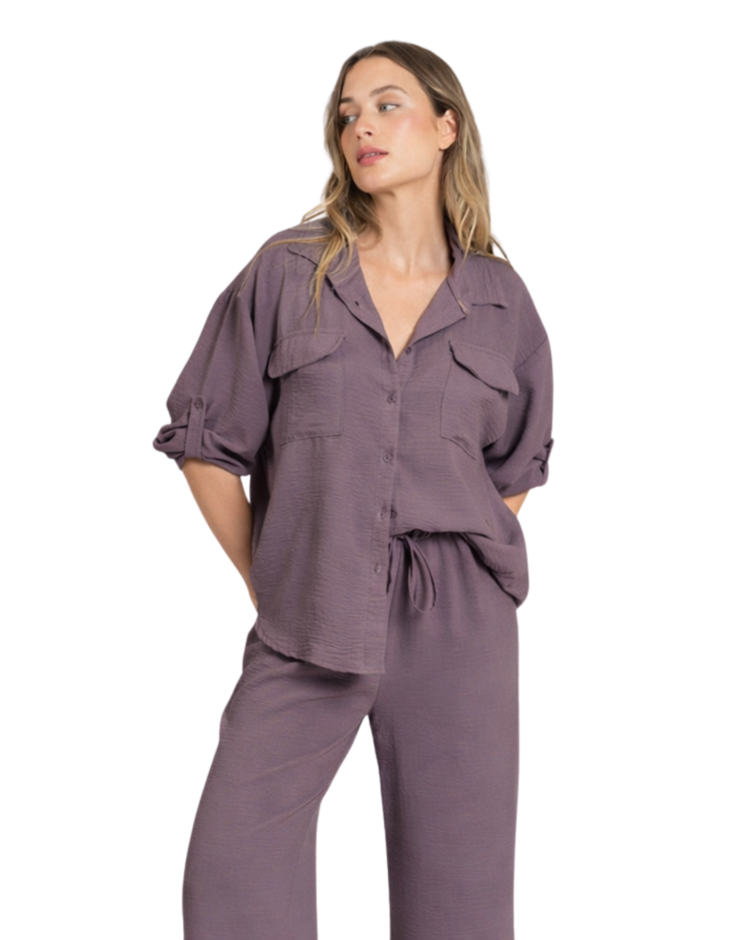 Conjunto de Corte Holgado con Tela Texturizada para Mujer