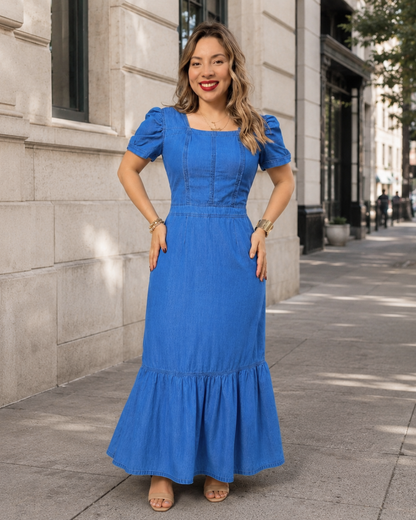 Vestido largo vaquero con mangas abullonadas®