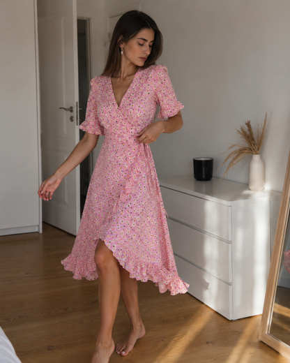 Vestido Midi Cruzado con Estampado Floral