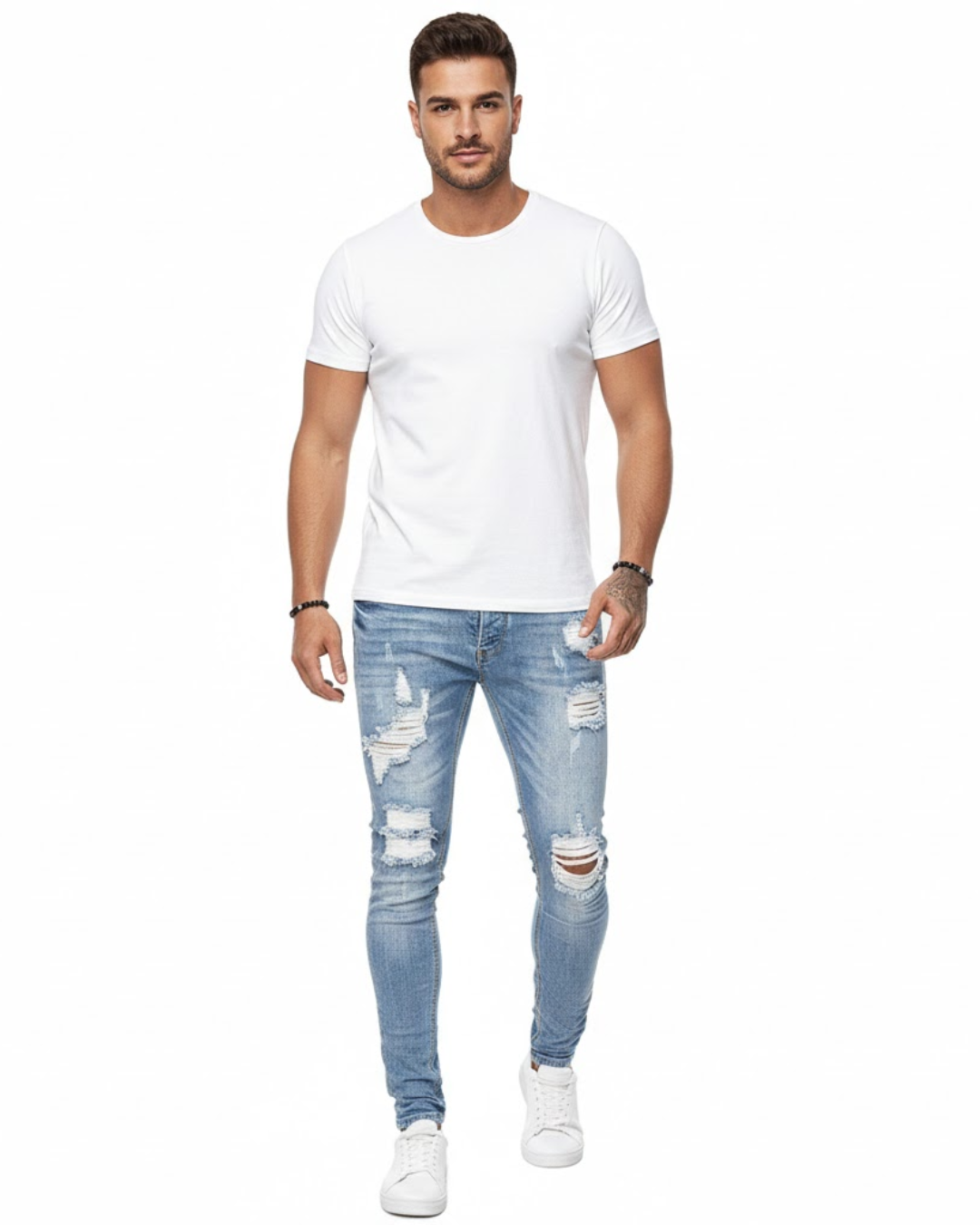 Jeans Skinny con Roturas de Estilo Urbano Para Hombre®