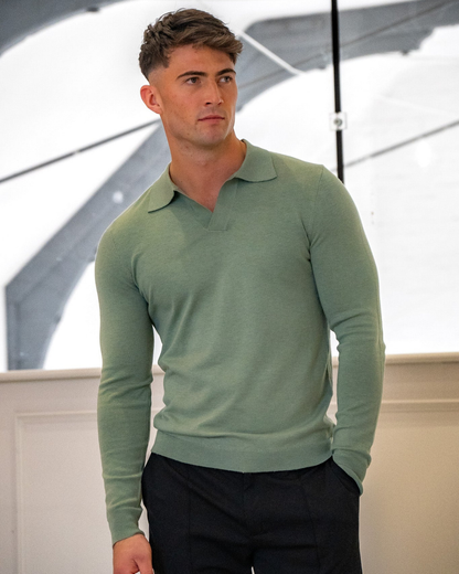 Polo de Manga Larga Suave y Transpirable para Hombre