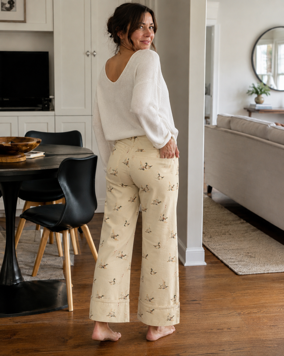 Pantalones de Corte Recto Estampados con Cintura Favorecedora