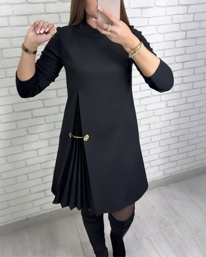 Elegante Vestido de Manga Larga con Paneles Plisados®