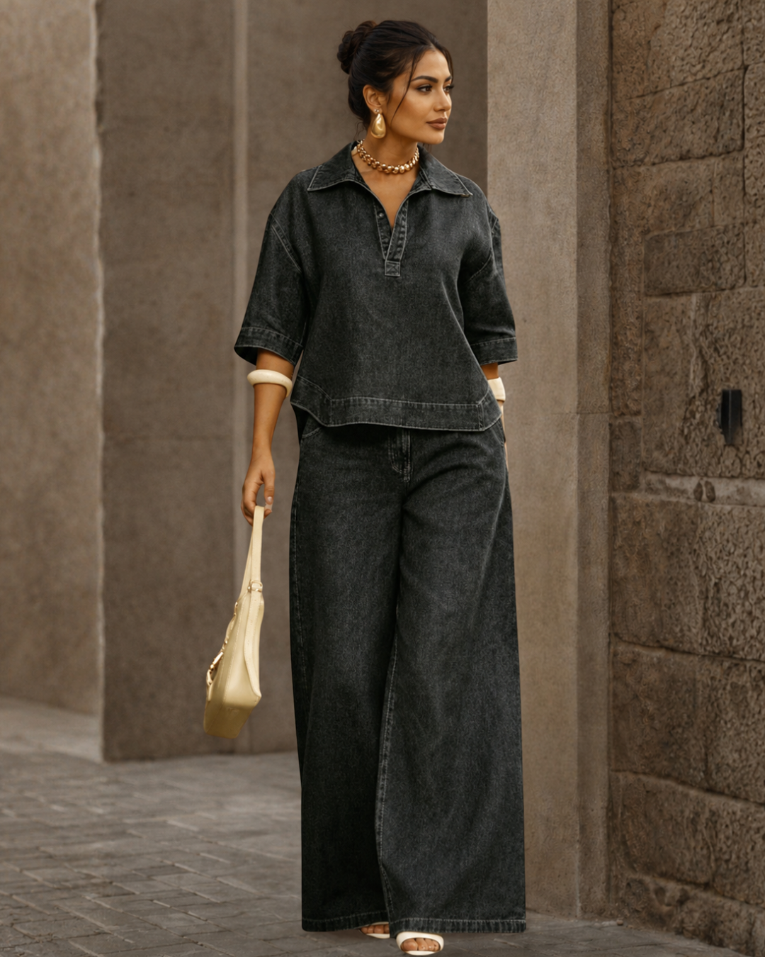 Conjunto Oversize de Denim Estilo Urbano