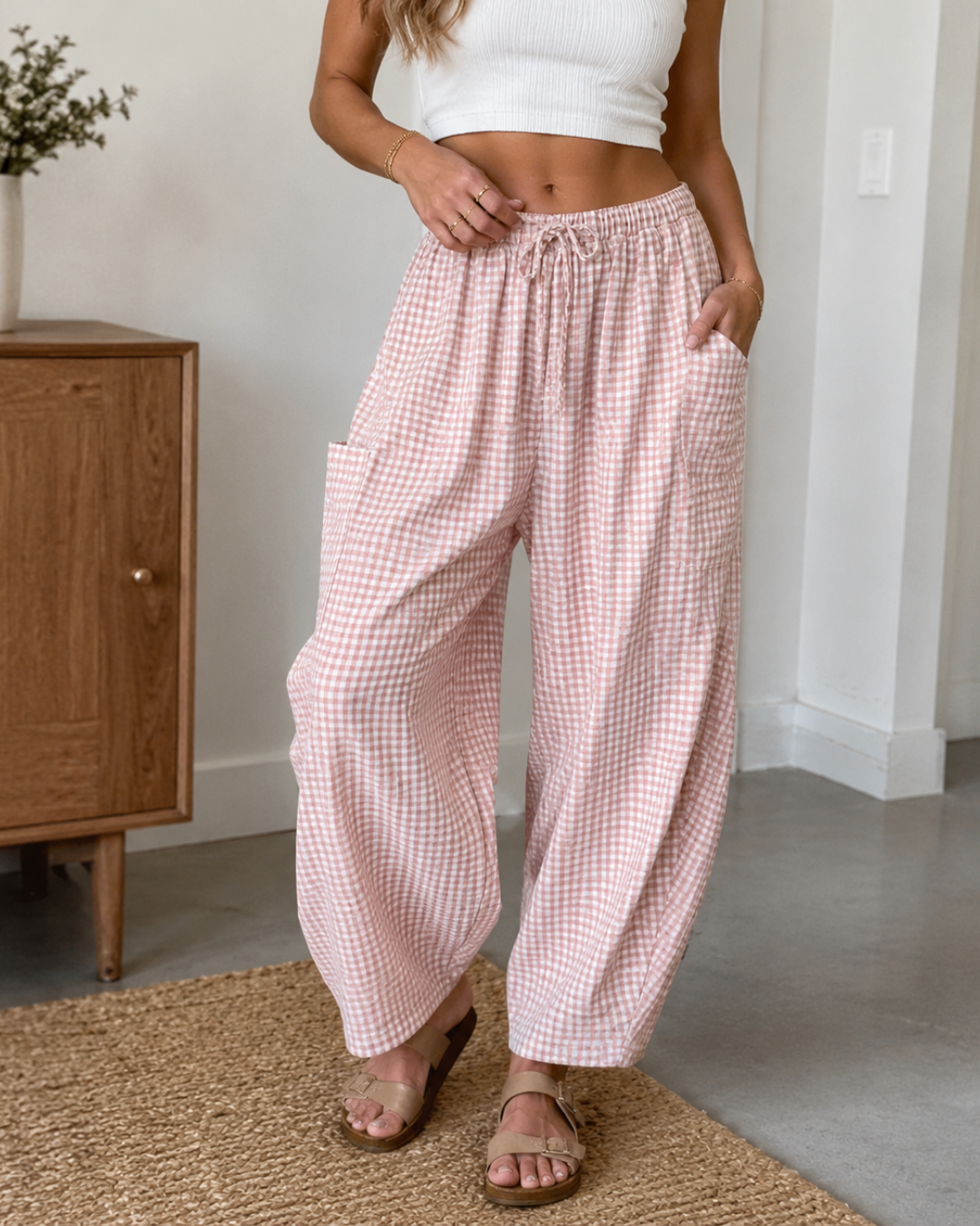 Pantalón Bombacho de Cuadros con Cintura Ajustable