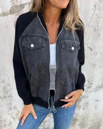 Chaqueta Vaquera con Empalmes de Tejido Híbrido para Mujer