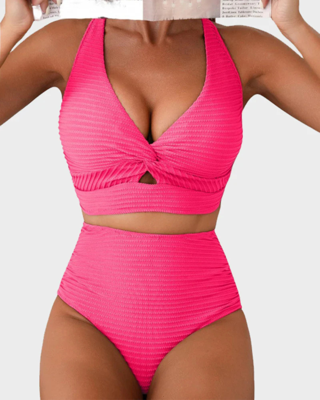 Bikini de talle alto con control de abdomen y nudo delantero para mujer
