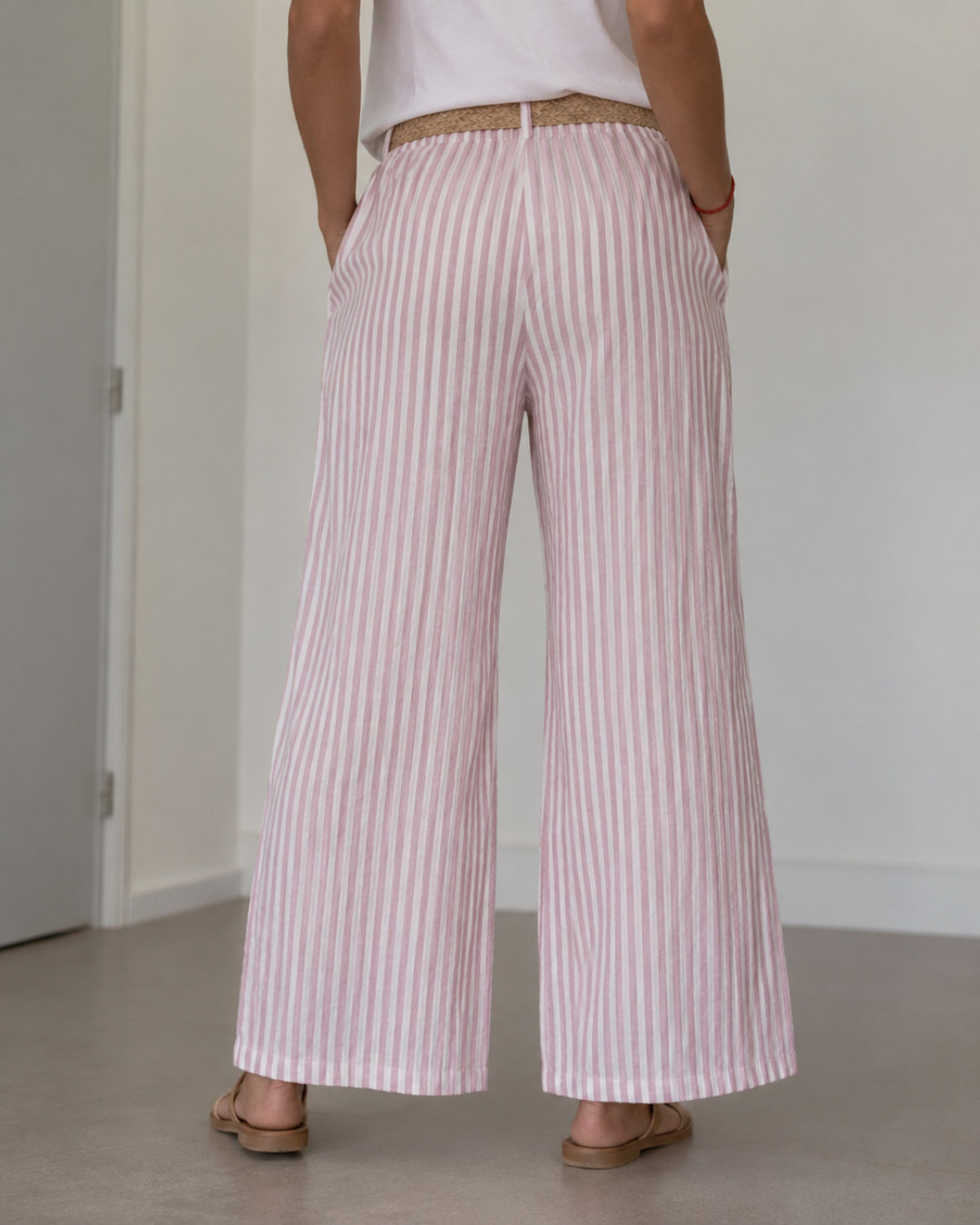 Pantalón Palazzo de Rayas con Cinturón