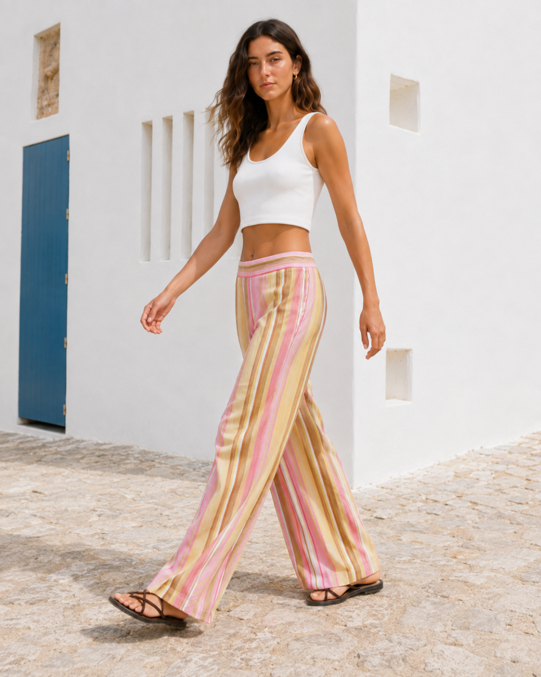 Pantalón Palazzo de Rayas con Caída Fluida®