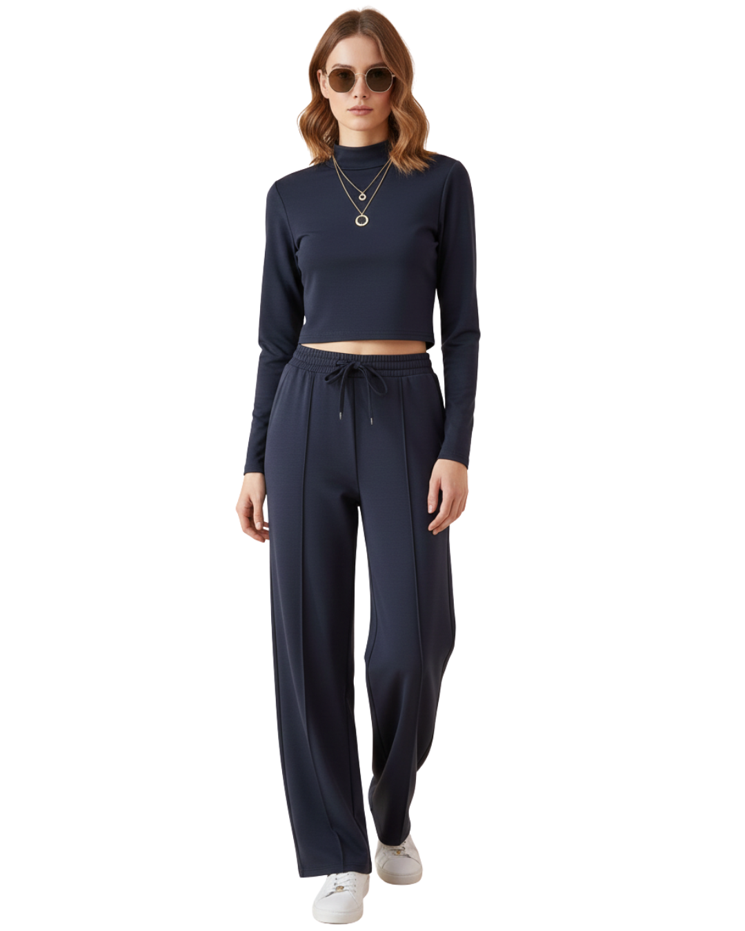 Conjunto de dos piezas con cuello alto y pantalón amplio para mujer®