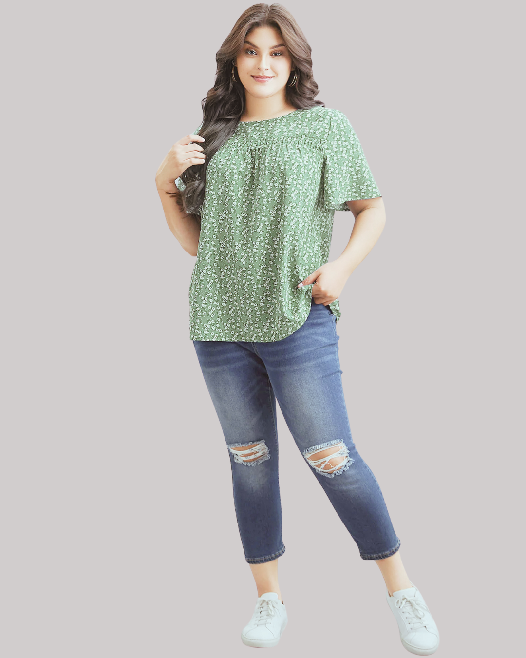 Blusa  con Estampado Floral y Mangas Amplias Estilo Volante