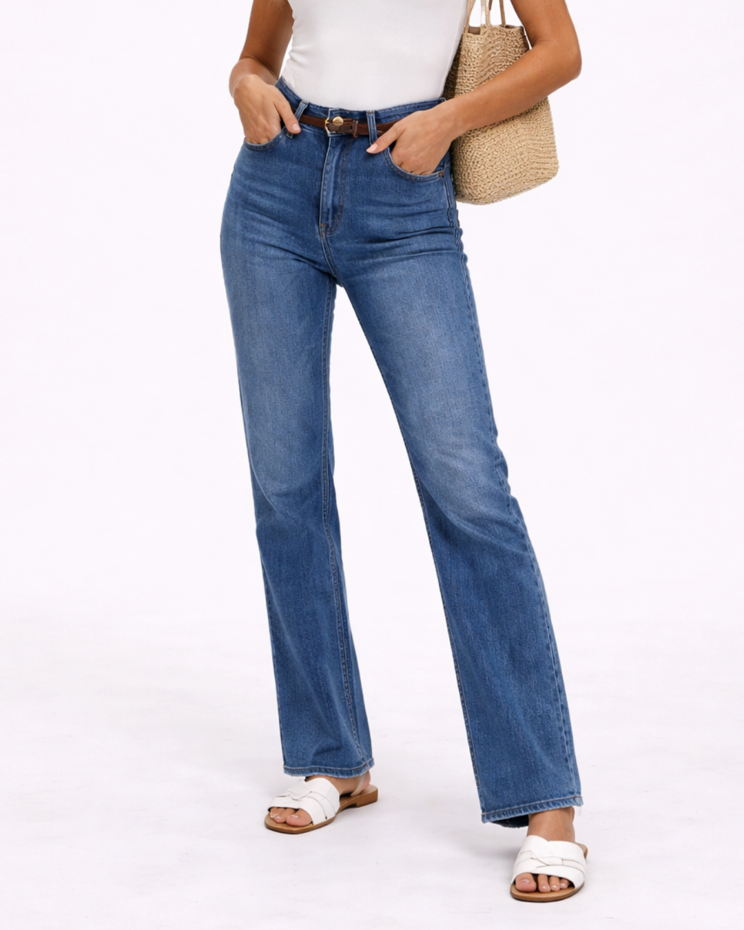 Pantalón de Tiro Alto con Tejido Elástico para Mujer