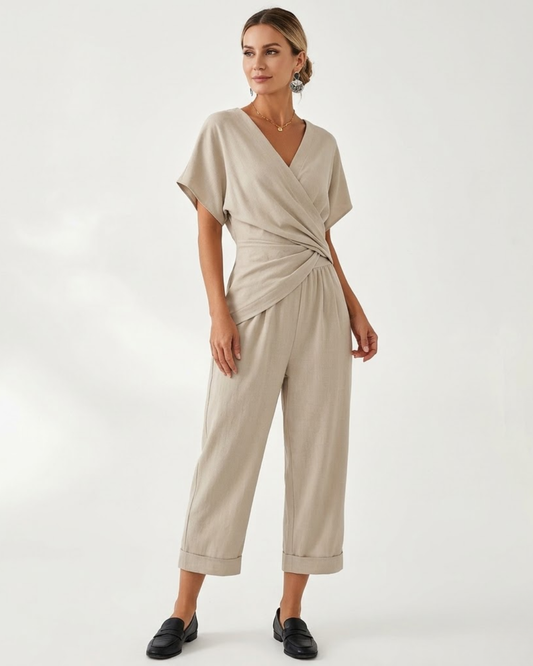 Conjunto Elegante de Dos Piezas con Diseño Envolvente Para Mujer