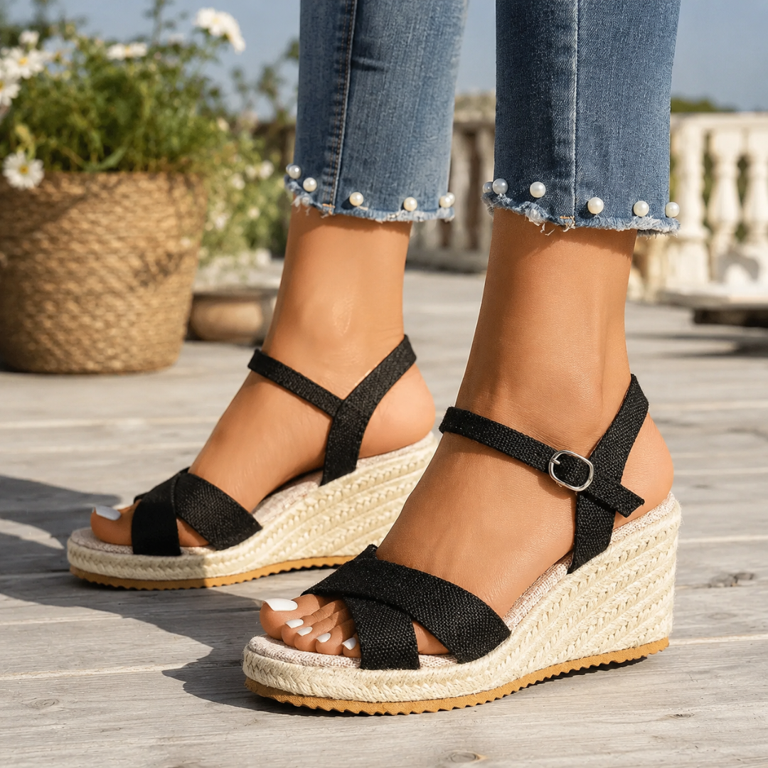 Sandalias de Cuña con Tiras Cruzadas