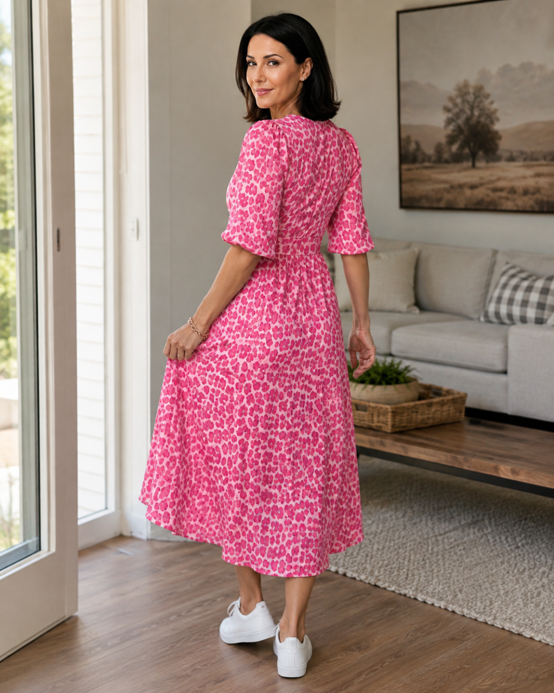 Vestido Estampado de Temporada con Cuello en V