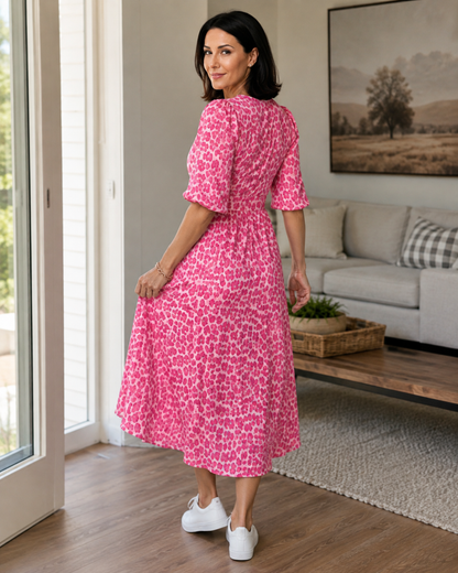 Vestido Estampado de Temporada con Cuello en V