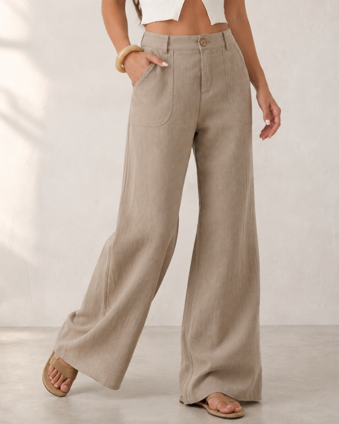 Pantalón Palazzo de Lino con Bolsillos