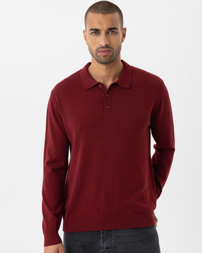 Jersey de Punto Fino con Cuello Polo y Diseño Clásico para Hombre
