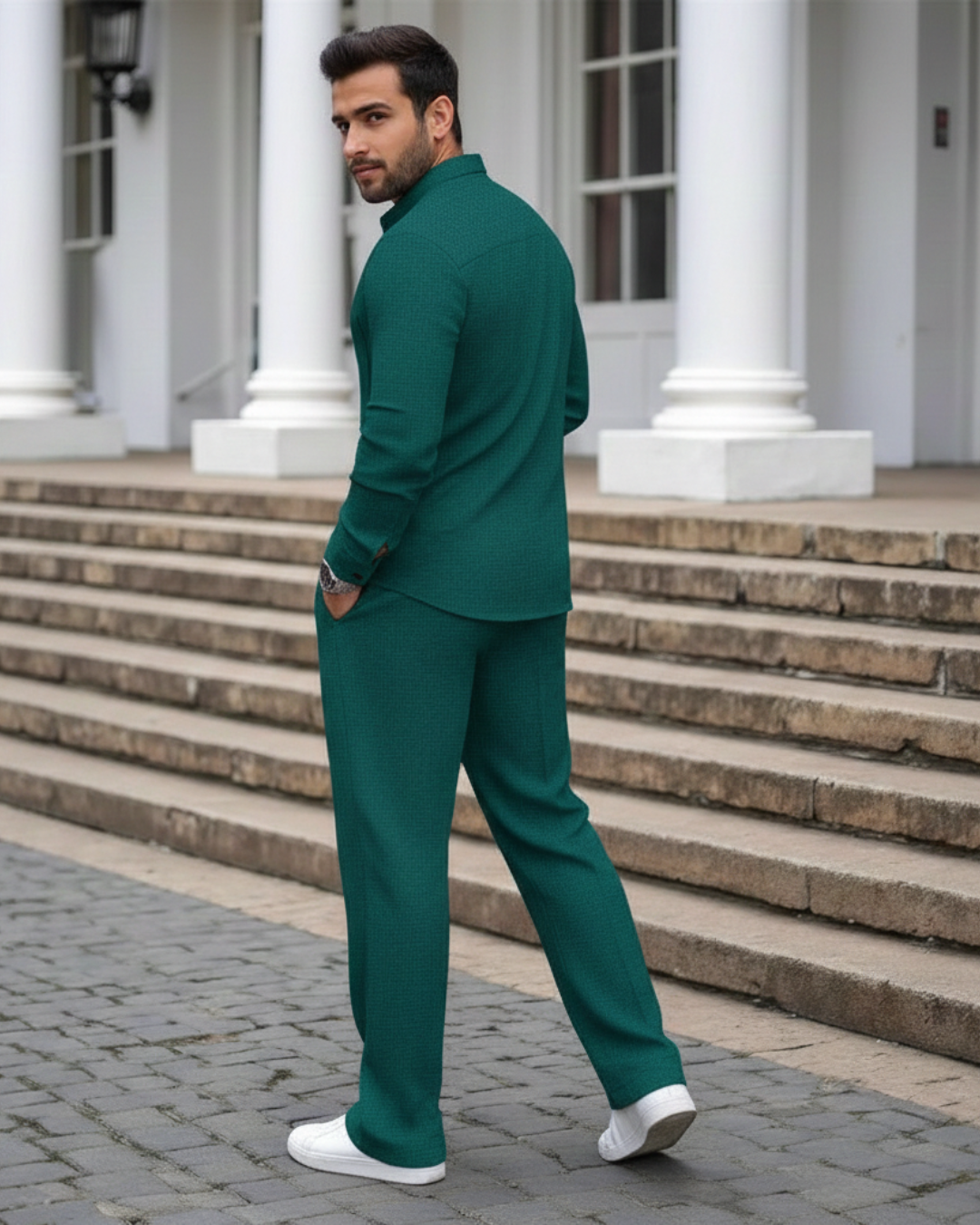 Conjunto Masculino de Camiseta y Pantalón con Textura Waffle