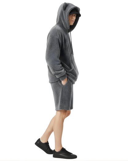 Conjunto de Sudadera y short con Capucha de Felpa con Orejas de Oso Para Hombre®