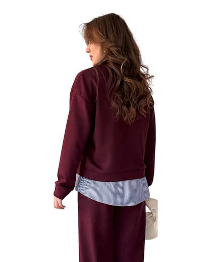 Conjunto Elegante con Efecto Doble Capa y Pantalón Recto