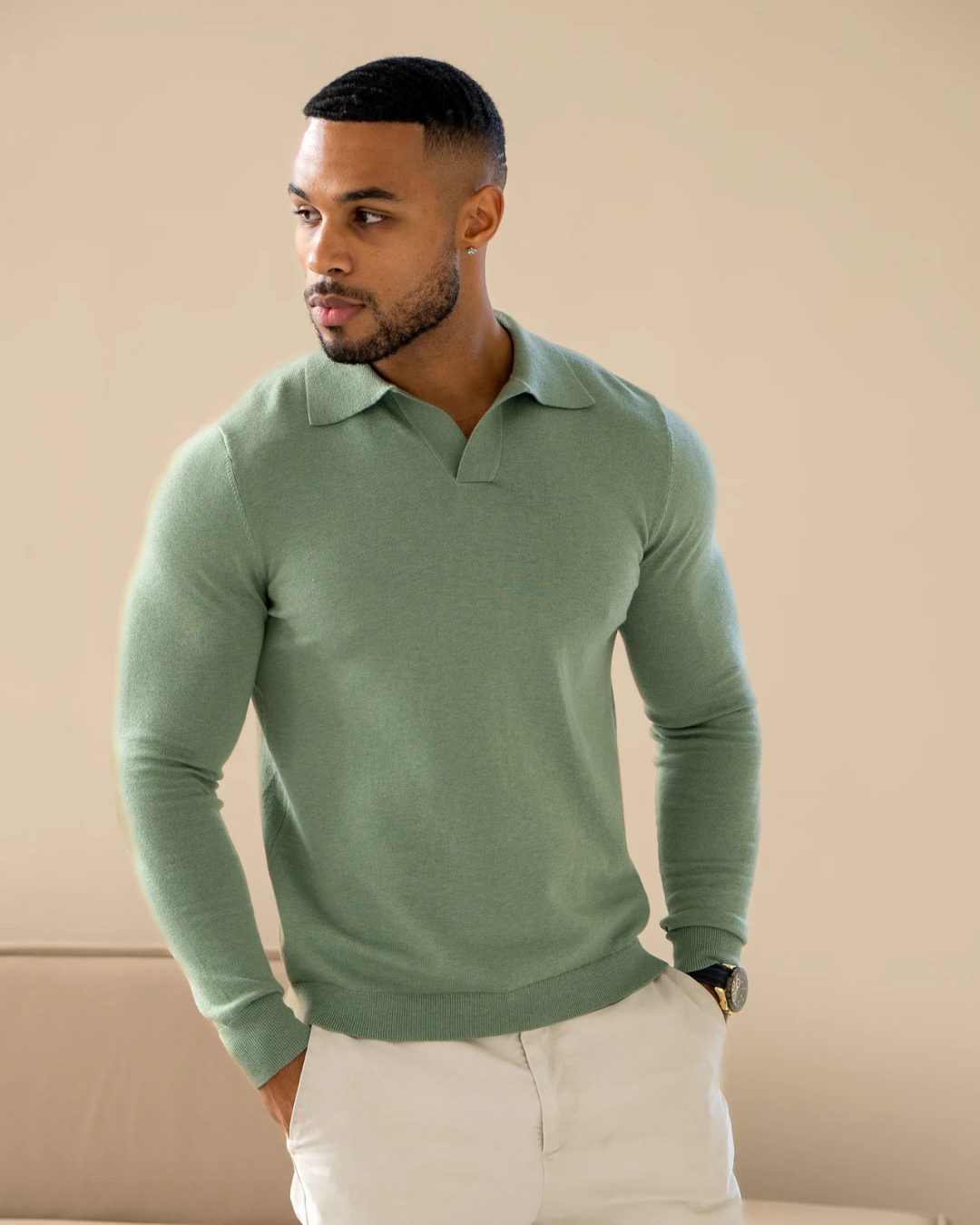 Polo de Manga Larga Suave y Transpirable para Hombre