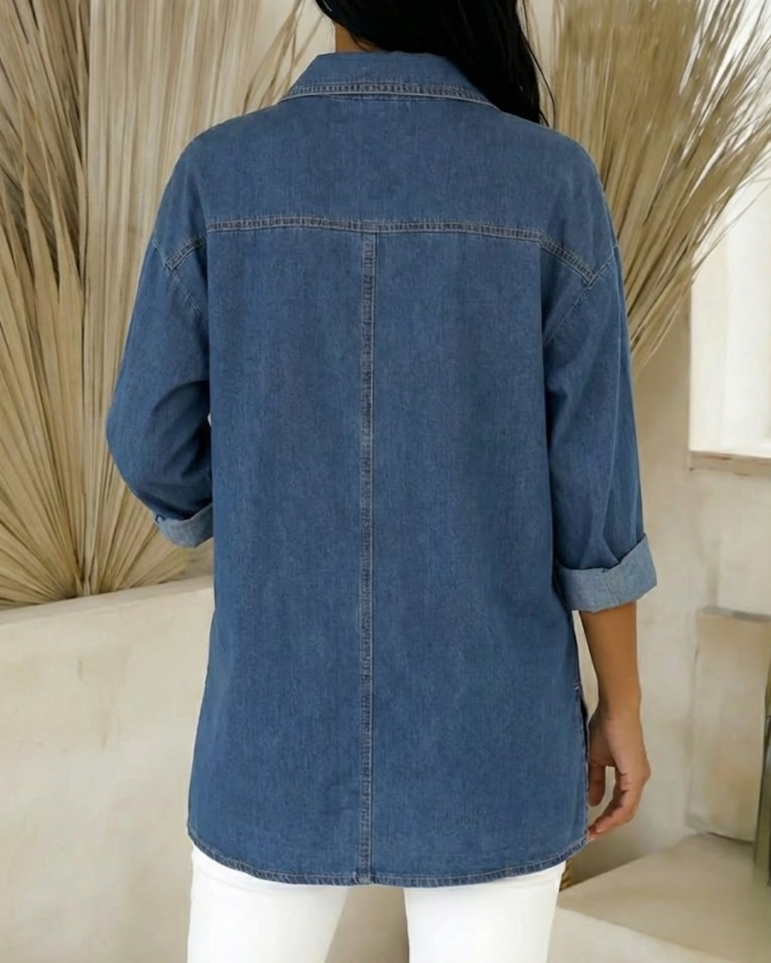 Camisa de Mezclilla con Corte Holgado y Manga Larga Para Mujer®