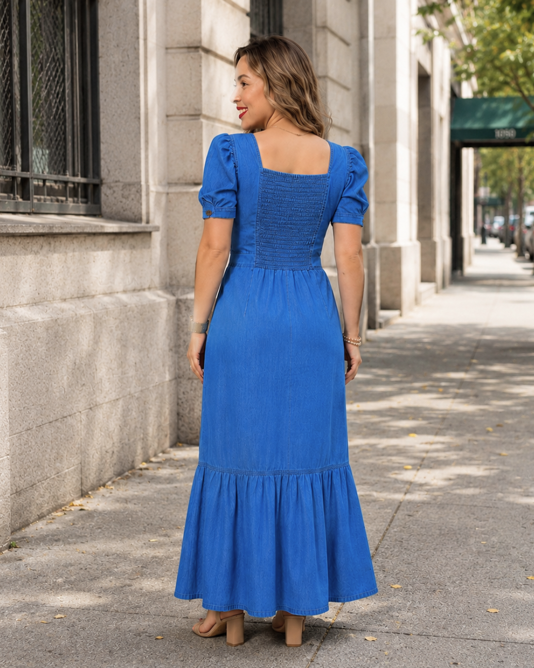 Vestido largo vaquero con mangas abullonadas®