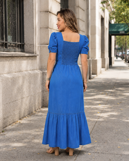Vestido largo vaquero con mangas abullonadas®