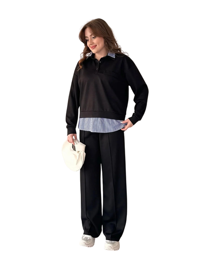 Conjunto Elegante con Efecto Doble Capa y Pantalón Recto